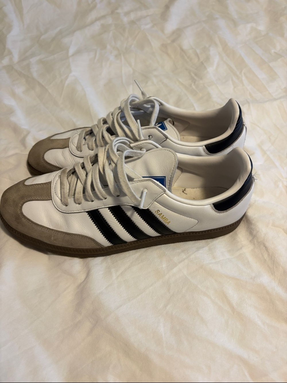 adidas Samba White Sneakers with Black Stripes and Gum Sole